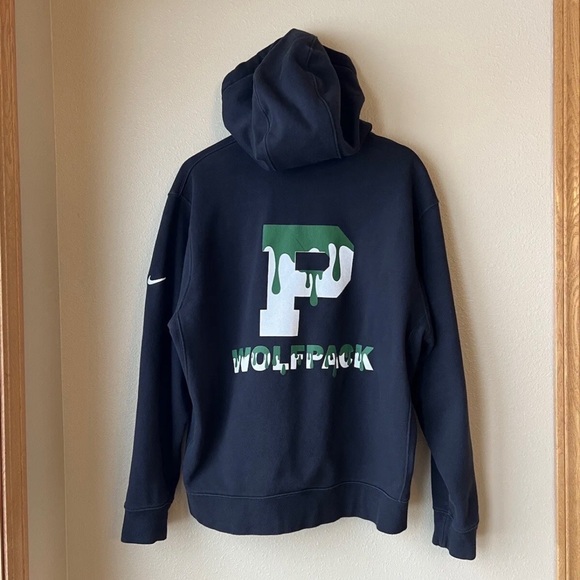 Nike P Drip Wolfpack Sweatshirt Swoosh Men’s Large Black Hoodie Pullover - Picture 1 of 12